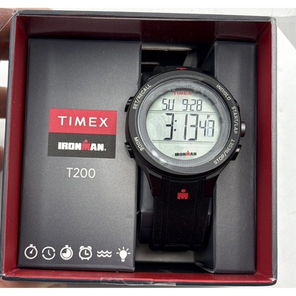 Timex TW5M64100 Digital Ironman T200 42mm Black FastWrap Strap Watch - OPEN BOX - Picture 1 of 10